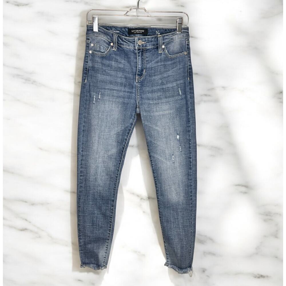 Liverpool The Ankle Skinny High Rise Distressed Denim Blue Jeans Size 6/28